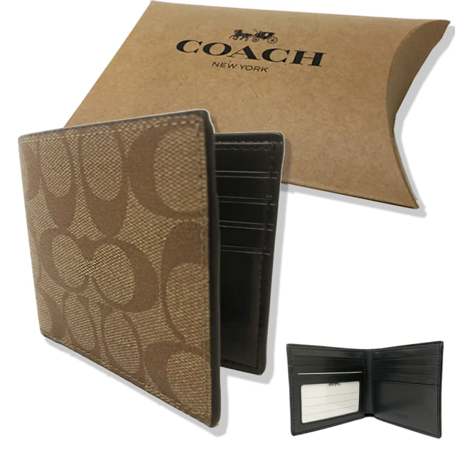 【COACH】C LOGO照片6卡男款短夾禮盒(焦糖)