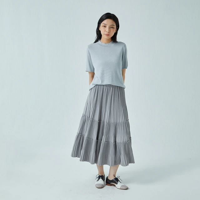 【giordano ladies】22SS-壓褶層次下身裙(灰色)