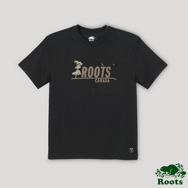 【Roots】Roots 男裝- 心靈平衡系列 北美短葉松圖案短袖T恤(黑色)