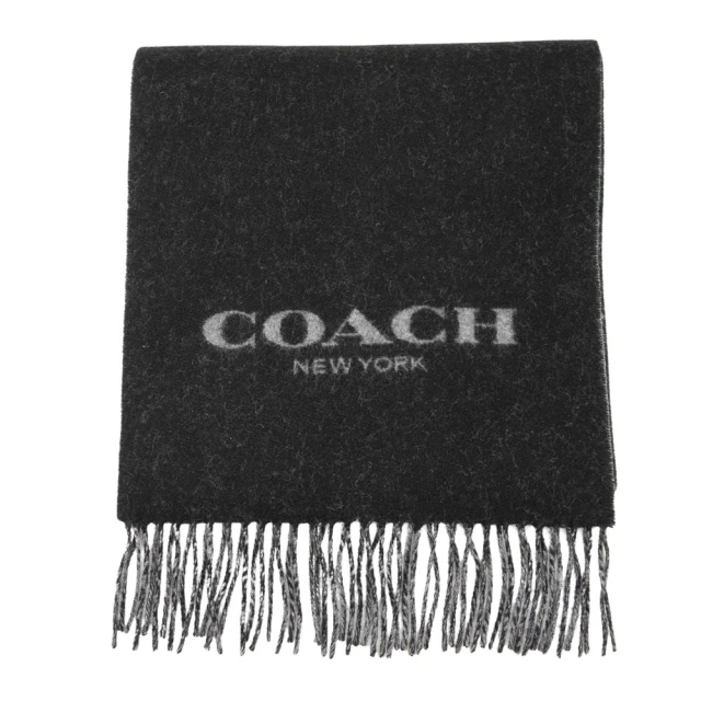 COACH【COACH】雙色雙面喀什米爾流蘇窄版圍巾(黑/灰)