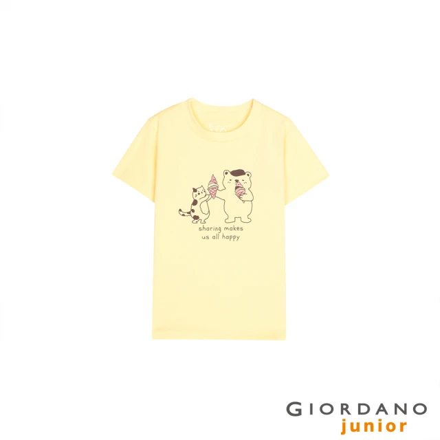 GIORDANO 佐丹奴【GIORDANO 佐丹奴】童裝可愛動物印花短袖T恤(21 鮮奶油黃)