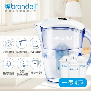 【Brondell】美國邦特爾 純淨濾水壺 （白）＋4入八周長效濾芯