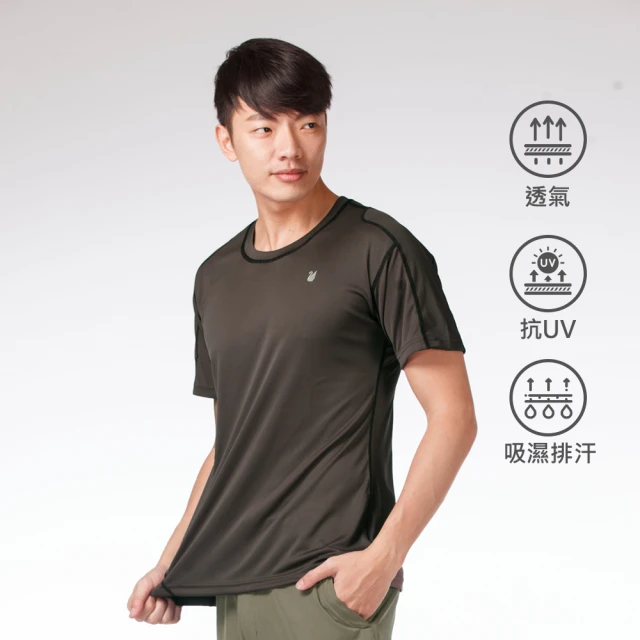 遊遍天下【遊遍天下】MIT台灣製男款抗UV吸濕排汗彈力圓領衫咖啡(M-3L)