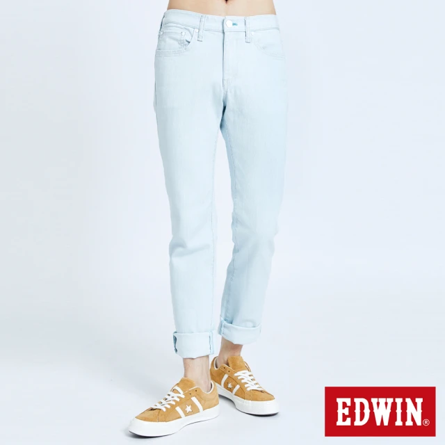 【EDWIN】大尺碼-503EDGE窄直筒牛仔褲 綠色袋花 -男款(重漂藍)