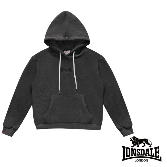 LONSDALE 英國小獅【LONSDALE 英國小獅】刺繡LOGO內刷絨連帽大學T(灰色 LT260017)