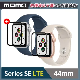 【Apple 蘋果】Watch SE LTE版44mm★3D全屏保貼組(鋁金屬錶殼搭配運動型錶帶)