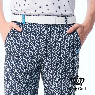 【KING GOLF】網路獨賣款-男款V字三角幾何印圖修身彈性高爾夫球短褲(藍色)
