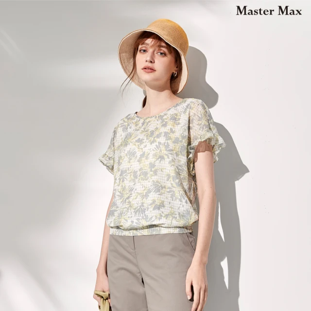 【Master Max】夏日綠葉印花荷葉袖雪紡上衣(8217057)