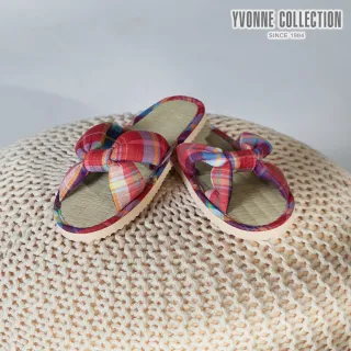 【Yvonne Collection】彩色格紋藺草室內拖鞋(紅)