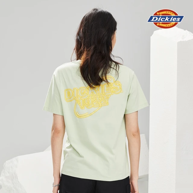 【Dickies】女款淡灰綠純棉背面品牌印花短袖T恤｜DK010391C34