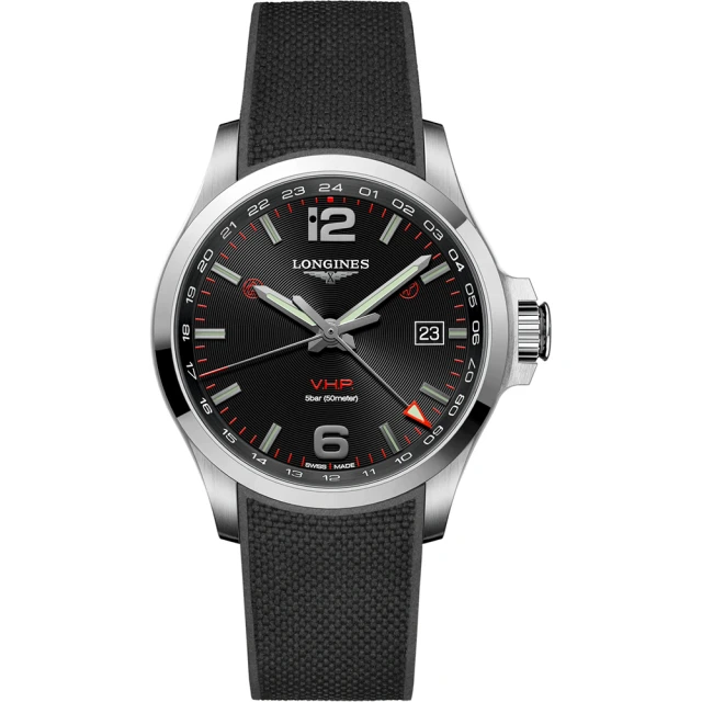 【LONGINES 浪琴】征服者系列V.H.P. GMT 萬年曆手錶-黑/43mm(L3.728.4.56.9)