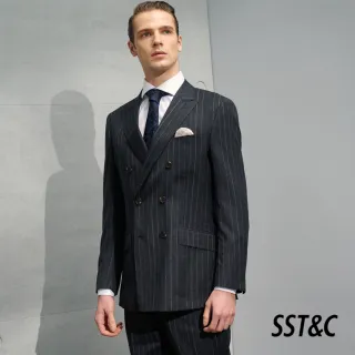 【SST&C 季中折扣】米蘭系列灰色條紋雙排扣修身西裝外套0112204002