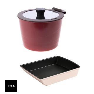 【HOLA】可拆式陶瓷不沾導磁湯鍋3件組-紅+玉子燒鍋-粉
