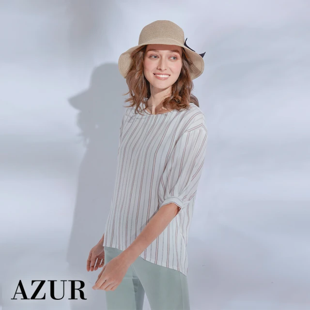 AZUR【AZUR】經典條紋百搭五分袖上衣