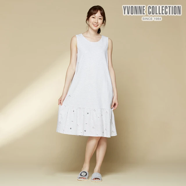 Yvonne Collection【Yvonne Collection】獅子印花拼接無袖洋裝(銀白灰)