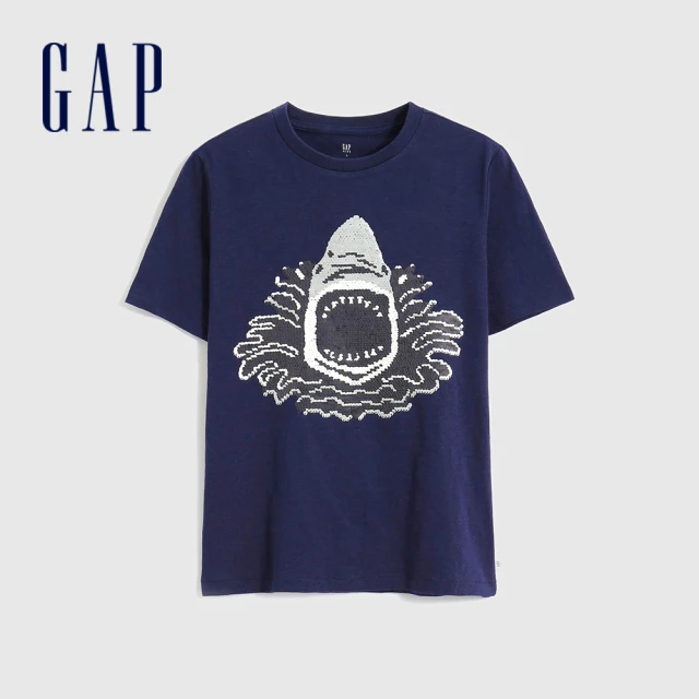 【GAP】男童 趣味互動雙面亮片短袖T恤(825606-海軍藍)