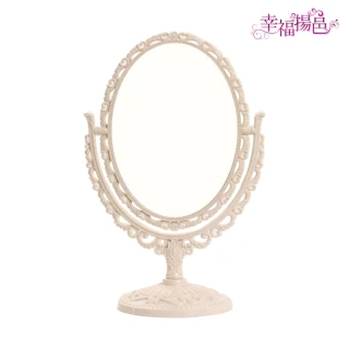 【幸福揚邑】歐式麥稈化妝鏡旋轉放大雙面桌鏡(橢圓米)