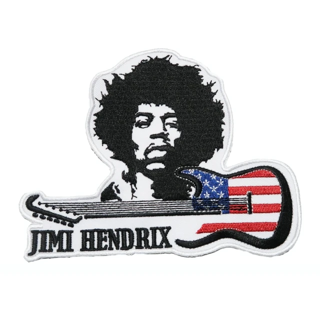 美國 Jimi 傳奇電吉他手 皮包 手機 刺繡貼布 電繡貼 背膠補丁 刺繡士氣章 貼章 補丁貼 燙布貼 徽章