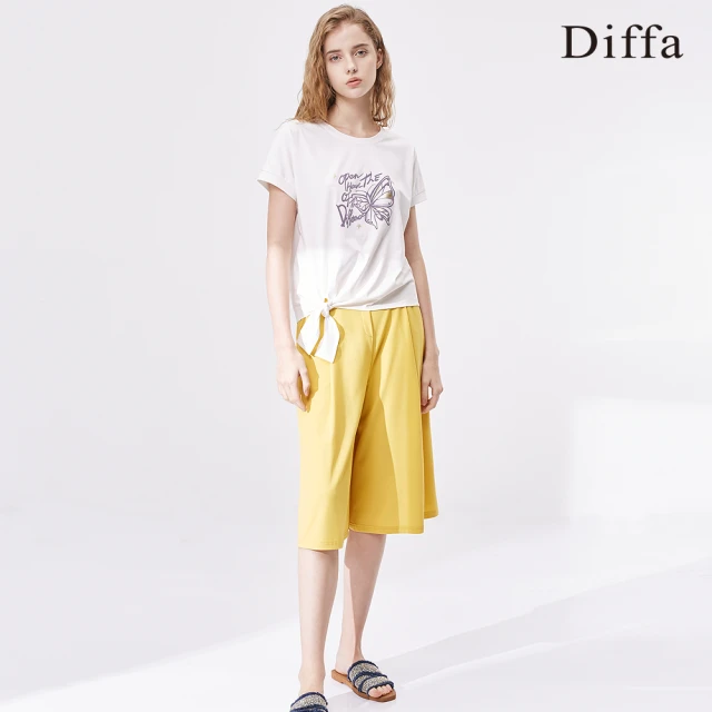 【Diffa】打褶鬆緊短寬褲-女