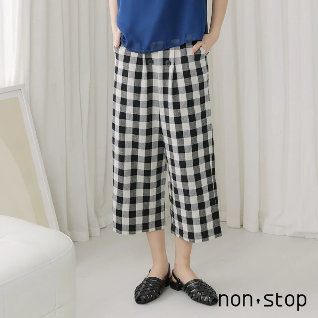 non-stop【non-stop】休閒格紋排釦七分寬褲-1色