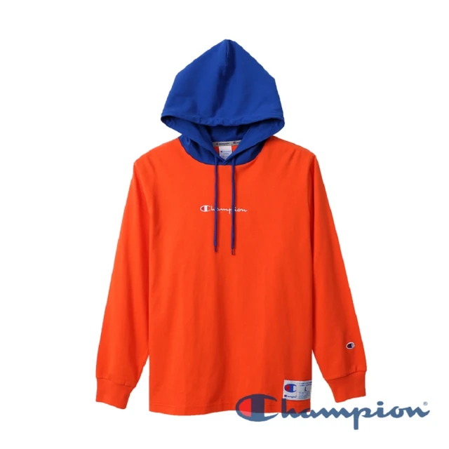 【Champion】AS Logo連帽長袖Tee-橘色