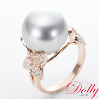【DOLLY】18K金 天然南洋珍珠14mm 玫瑰金鑽石戒指