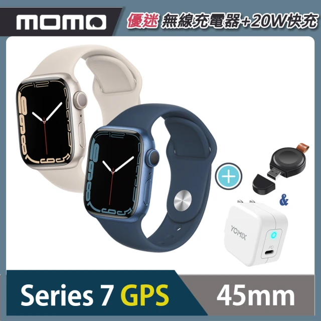 【Apple 蘋果】Apple Watch S7 GPS 45mm★優迷充電全配組(鋁金屬錶殼搭配運動型錶帶)