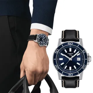 【TISSOT 天梭】Supersport 石英手錶-藍x黑/44mm(T1256101604100)