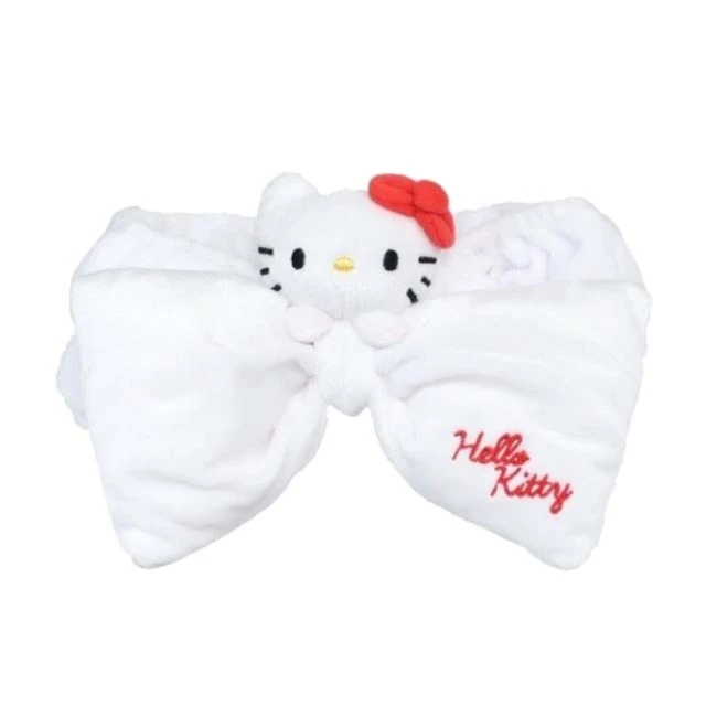 小禮堂【小禮堂】Hello Kitty 玩偶造型絨毛束髮帶 《白蝴蝶結款》(平輸品)