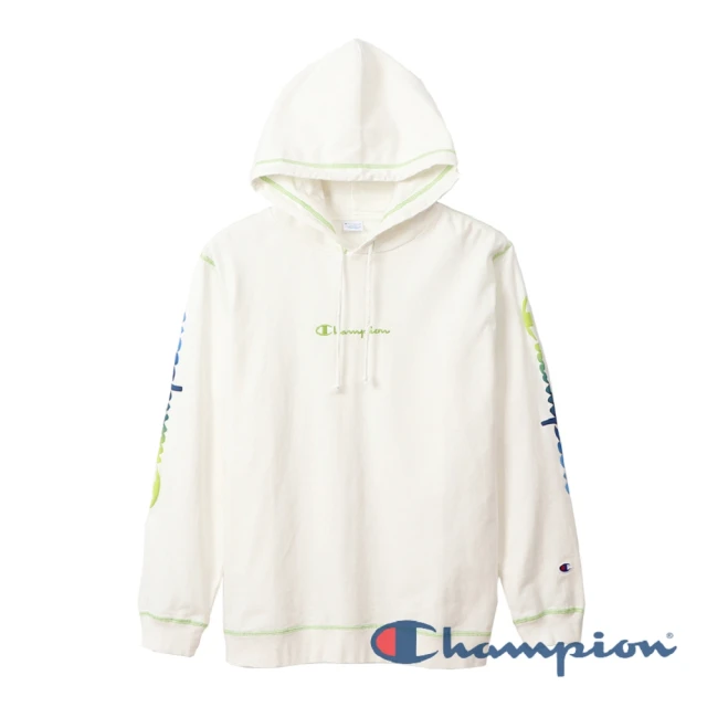 【Champion】Campus Logo連帽長袖Tee-白色