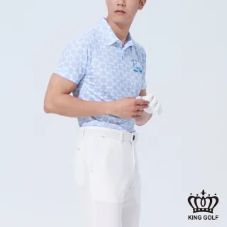 【KING GOLF】網路獨賣款-男款滿版圓型點點男款刺繡造型POLO衫/高爾夫球衫(淺藍)