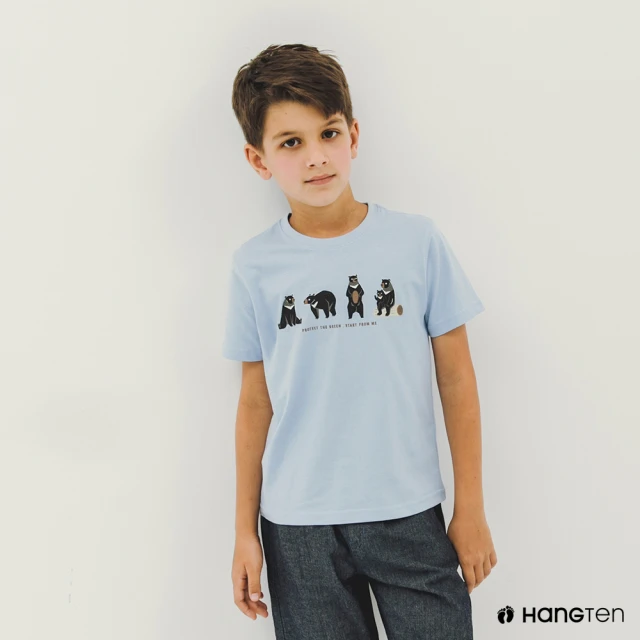 Hang Ten【Hang Ten】童裝-BCI純棉保育動物印花短袖T恤(淺藍)