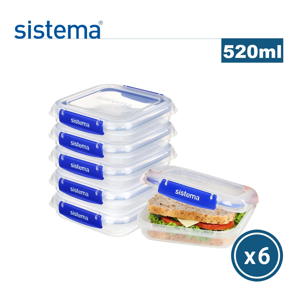 【SISTEMA】紐西蘭進口KLIP IT PLUS系列套疊收納三明治保鮮盒(520mlx6入)