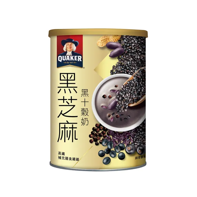 【QUAKER桂格】穀添樂-濃郁花生300gx12盒+黑芝麻黑十榖奶390gx1罐