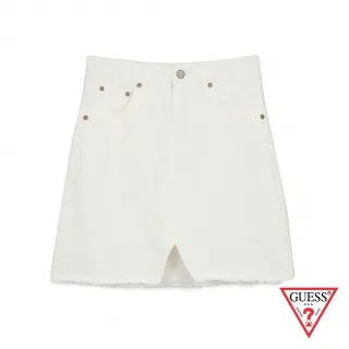 【GUESS】女裝-抽鬚設計純色牛仔短裙-白(Q2GD528105ZWWA)