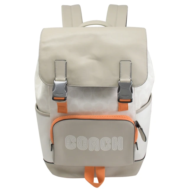 COACH【COACH】經典LOGO翻蓋雙釦束口三口袋手提旅用包後背包(白/淺灰)