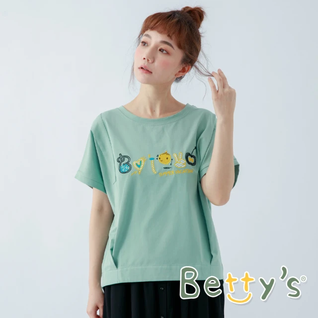 betty’s 貝蒂思【betty’s 貝蒂思】落肩圓領繡線T-shirt(淺綠)