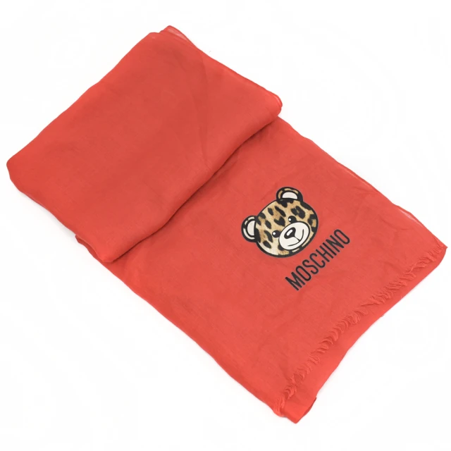 【MOSCHINO】簡約經典小豹紋泰迪熊莫代爾披肩領巾圍巾(紅)