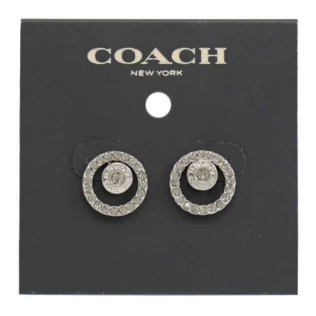 【COACH】專櫃款 簡約經典雙圈鑲鑽時尚耳環(銀)