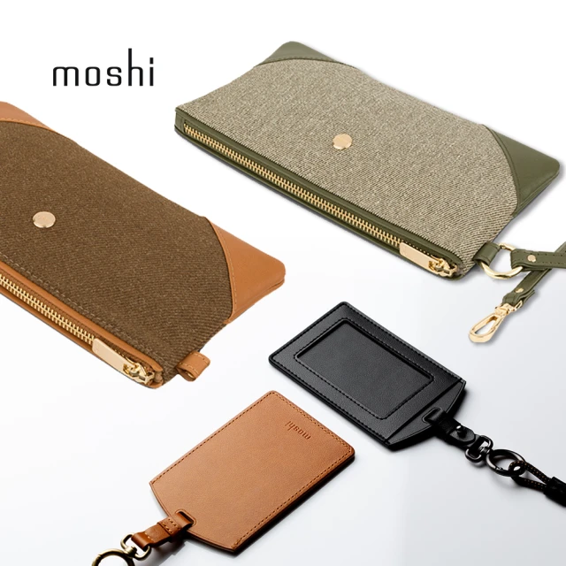 【moshi】可調式雙面感應皮革證件套+Wristlet Clutch 手腕包(質感外出組)