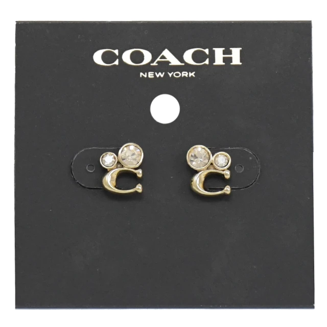 COACH【COACH】專櫃款 經典字母C LOGO鑲鑽時尚耳環(淡金)