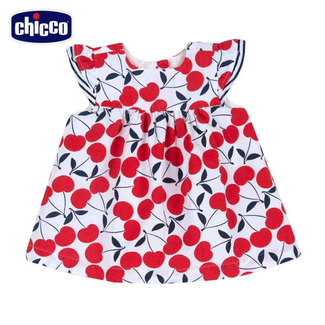 【Chicco】櫻桃小鴨-滿底印花荷葉袖洋裝(2022款式)