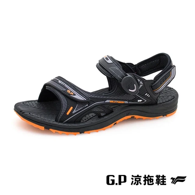 【G.P】戶外休閒磁扣涼拖鞋 男鞋(黑橘)