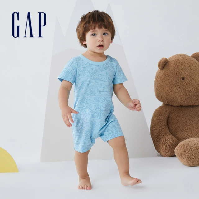 GAP【GAP】嬰兒 童趣印花短袖包屁衣(869513-碼頭藍)