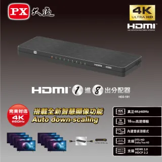 【-PX 大通】HD2-181 HDMI 1進8出分配器一進八出分配器 4K Ultra HD