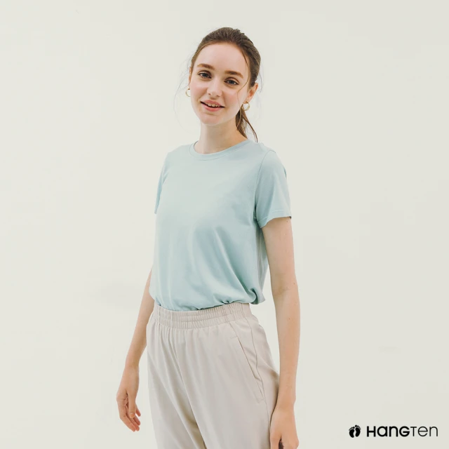 【Hang Ten】女裝-恆溫多功能-銅纖維無縫短袖上衣(花紗綠)