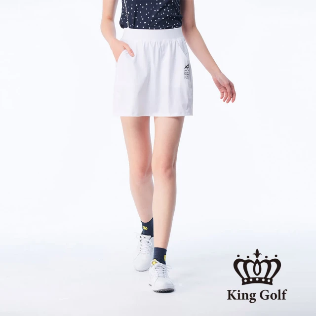 KING GOLF【KING GOLF】女款LOGO印圖鬆緊帶修身A LINE短裙/高爾夫球裙(白色)