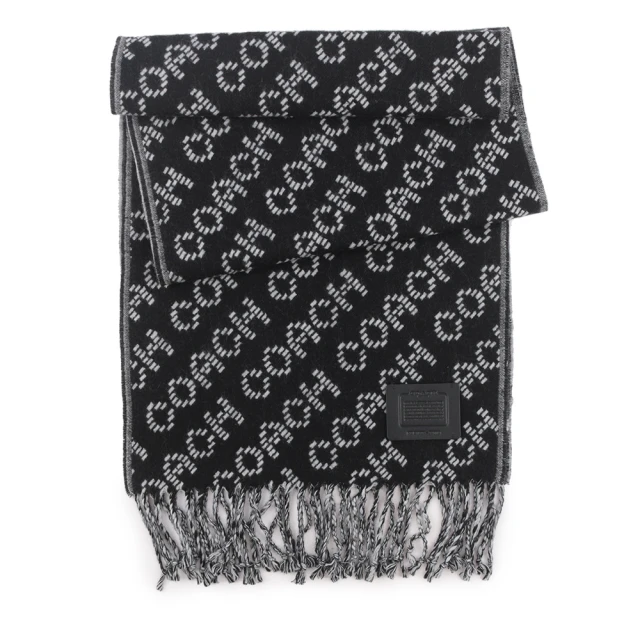 COACH【COACH】滿版白字Logo羊毛圍巾(黑色)