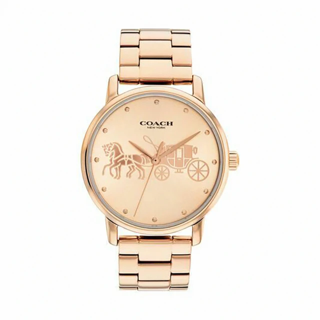 【COACH】玫瑰金馬車logo不鏽鋼錶帶時尚腕錶(14503740)