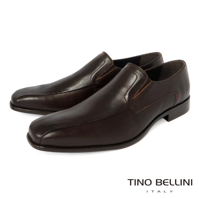 【TINO BELLINI 貝里尼】男款 微方頭牛皮紳士商務樂福鞋HM3T0013(咖啡)